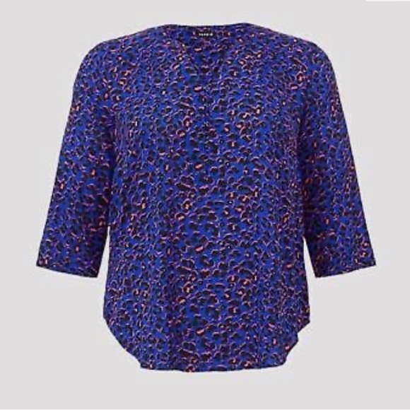 Harper Georgette, 3/4 Sleeve Blouse, Blue and Pink Leopard Print - Picture 11 of 13